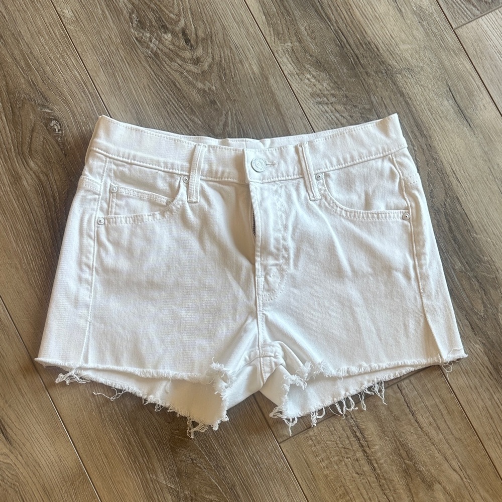 MOTHER White Frayed Hem Jean Shorts